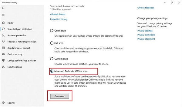 scan for-malware and virus to fix 0xa00f4244 nocamerasareattached -step 2