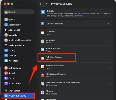 scroll to full disk access