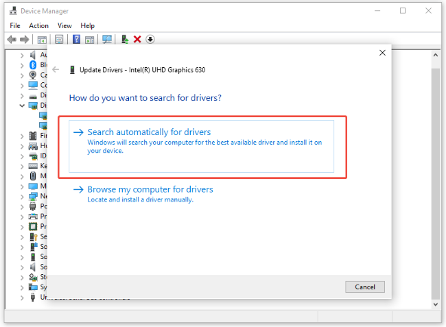 search automatically for drivers graphics driver