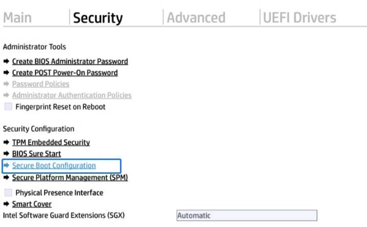 secure boot configuration