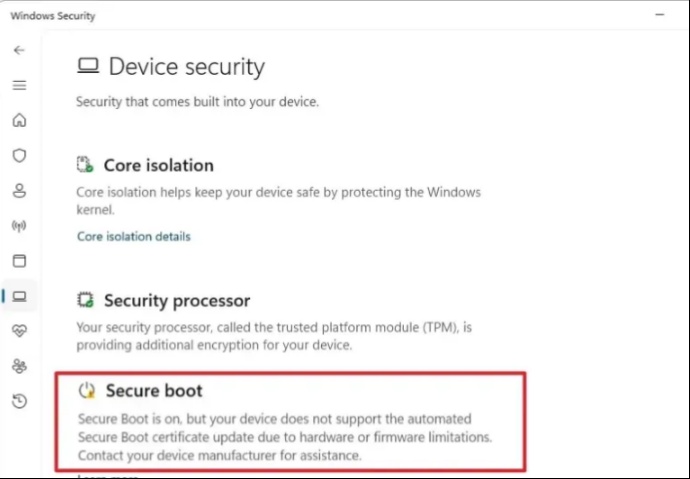 secure boot certificate update status