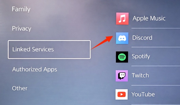 select discord in linked services interface