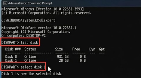 select disk command