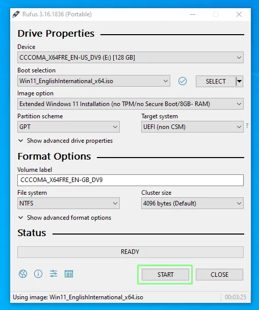 windows 11 extended image auswählen und starten