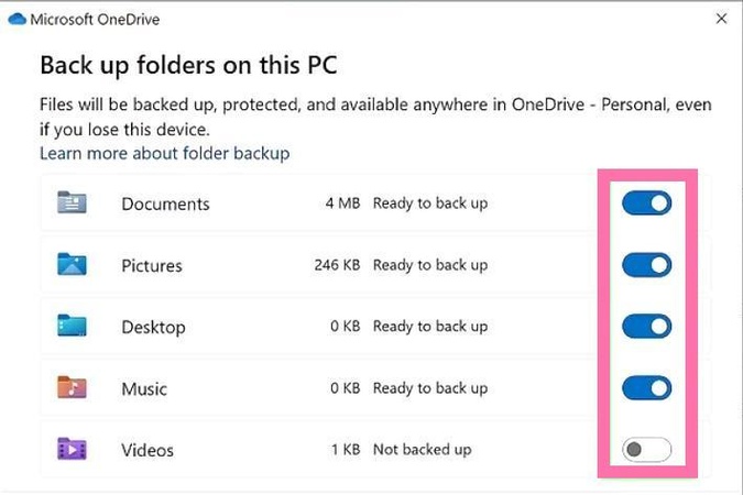 select folders to backup