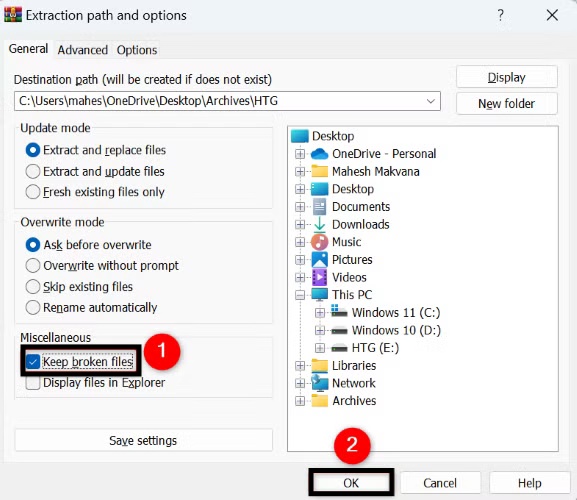 select keep broken files