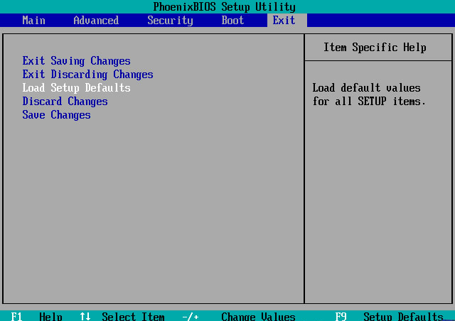 select load setup defaults