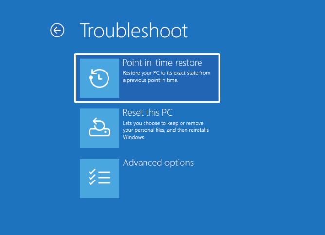 select  point in time restore