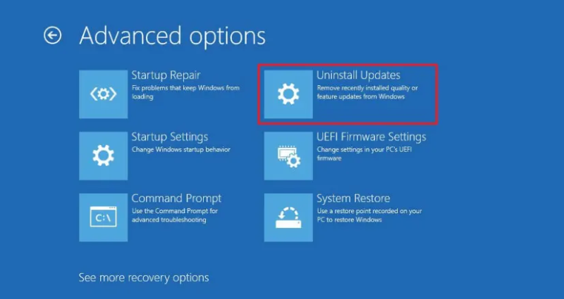 select uninstall updates under winre