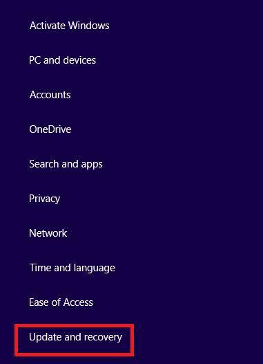 güncelleme ve kurtarmayı seçin