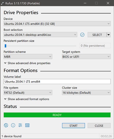 select usb drive and iso on rufus