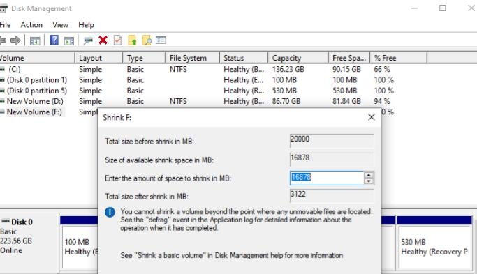 set size of partition