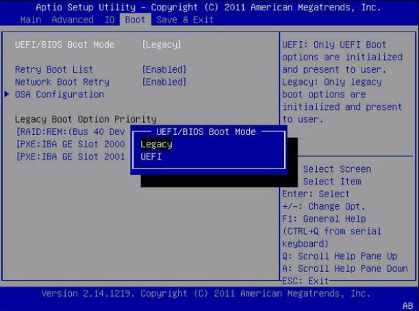 set boot mode to uefi
