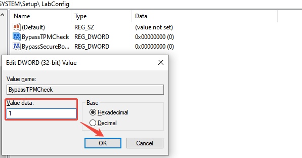 set value data to 1