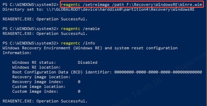 Befehl zum Setzen des WinRE-Pfades ausführen