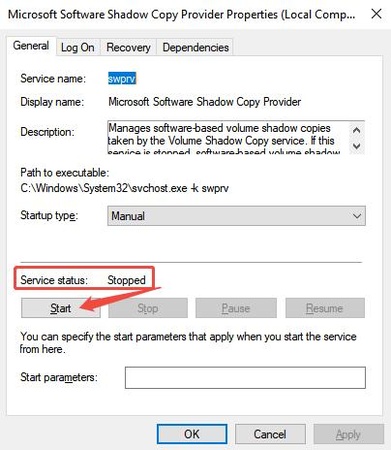 start microsoft software shadow copy provider