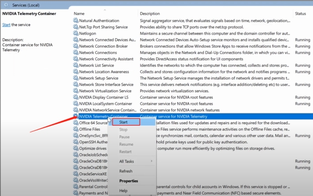 iniciar el servicio de contenedor de telemetría nvidia