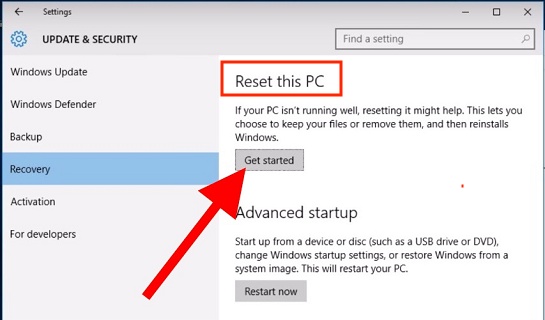 start resetting this pc