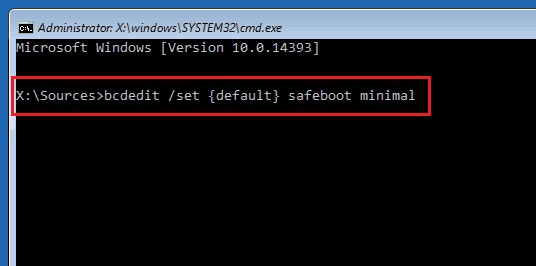 start windows 10 safe mode using command prompt