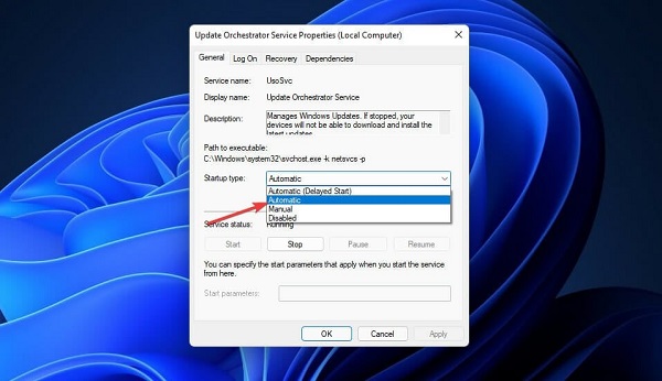 Startup Type Menu