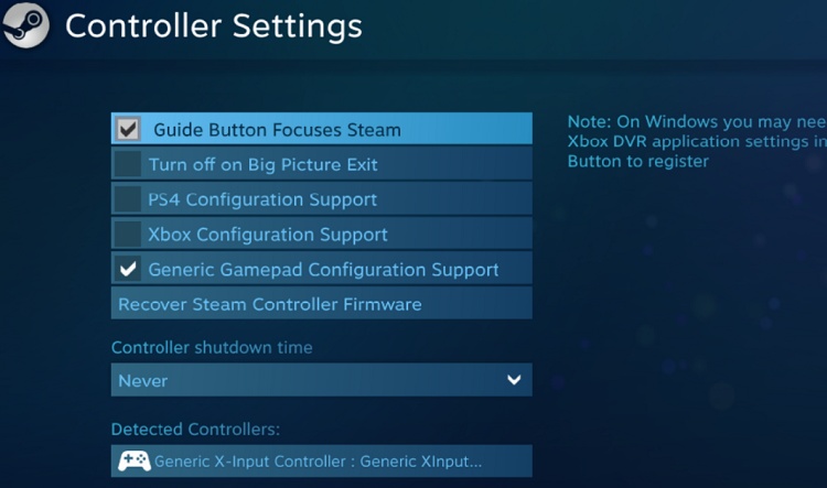 steam controller settings