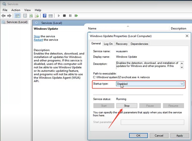 stop windows update service