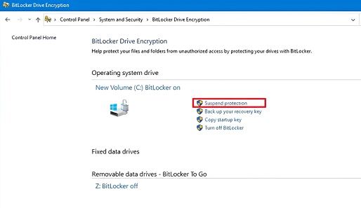 BitLocker-Schutz vorübergehend anhalten