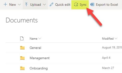 synchronize files in onedrive