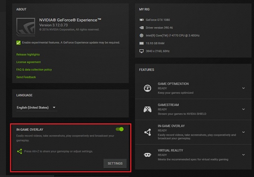 In-Game-Overlay in GeForce Experience ausschalten