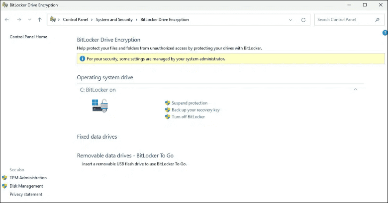 turn off bitlocker from settings