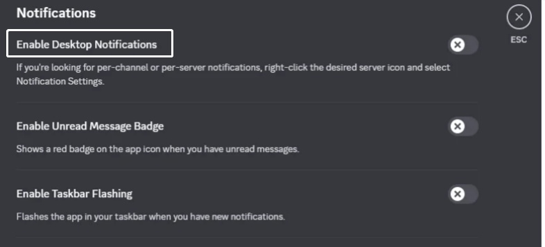 turn off desktop notifications