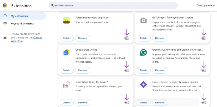 turn off extensions in chrome