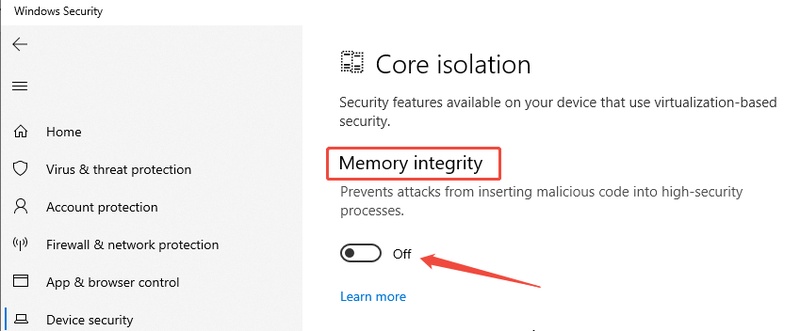 turn off memory integrity