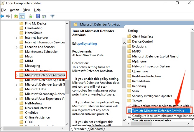 turn off microsoft defender antivirus