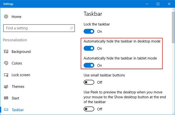 turn off taskbar auto hide