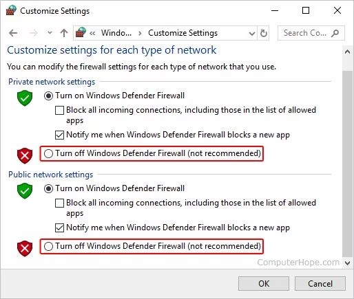 turn off defender firewall