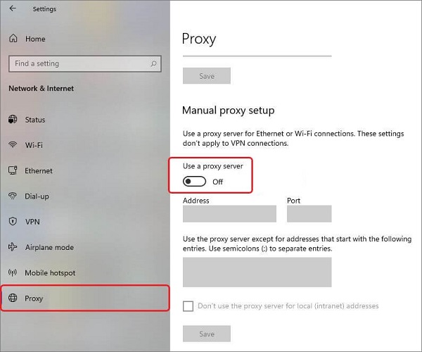 turn off the proxy