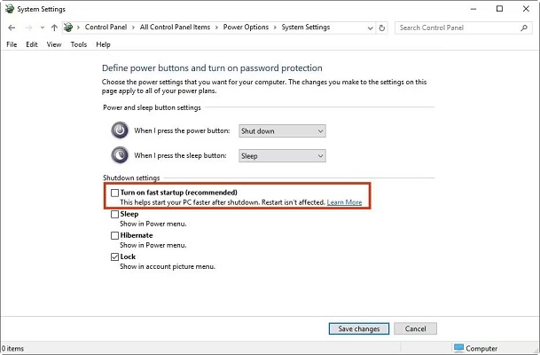 turn on fast startup