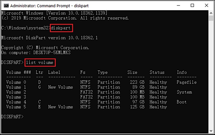 type diskpart in command prompt window