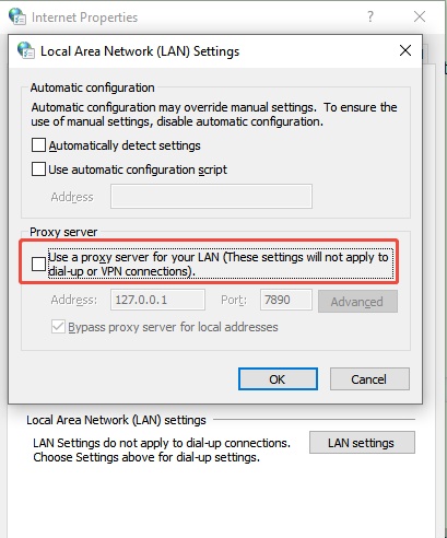 Option Proxyserver für LAN verwenden deaktivieren