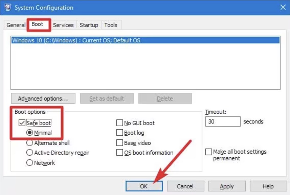 uncheck safe boot