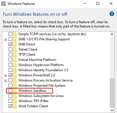 uncheck the windows sandbox