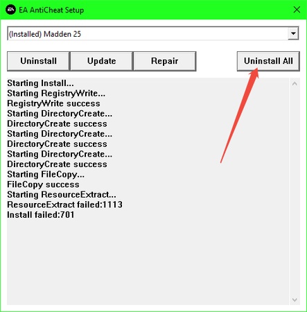 désinstaller tous les éléments EA AntiCheat pour corriger l’erreur