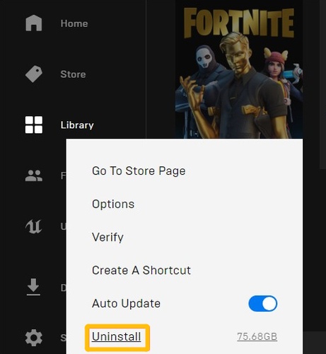 uninstall fortinite