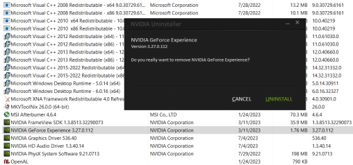 desinstalar los componentes nvidia