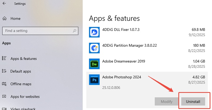 uninstall recently added software