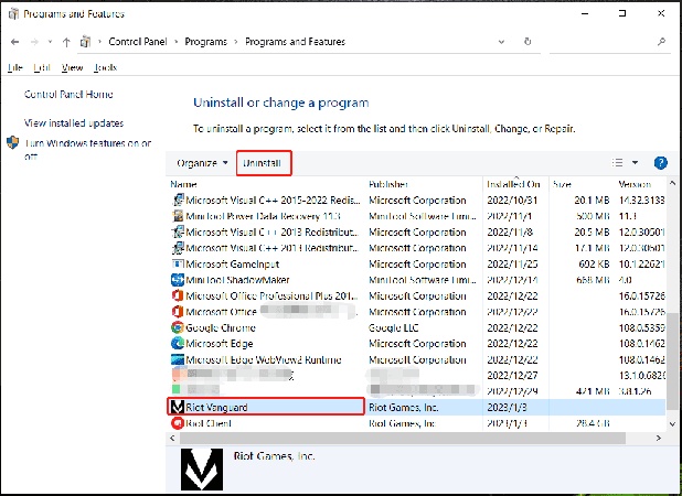 desinstalar riot vanguard