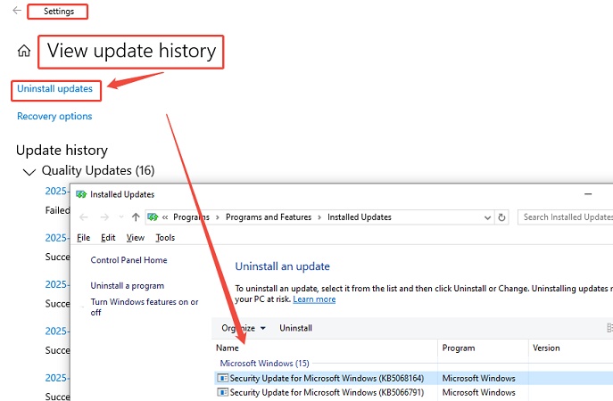 uninstall updates
