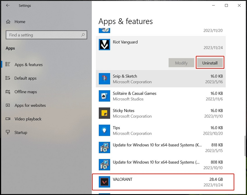 desinstale o valorant