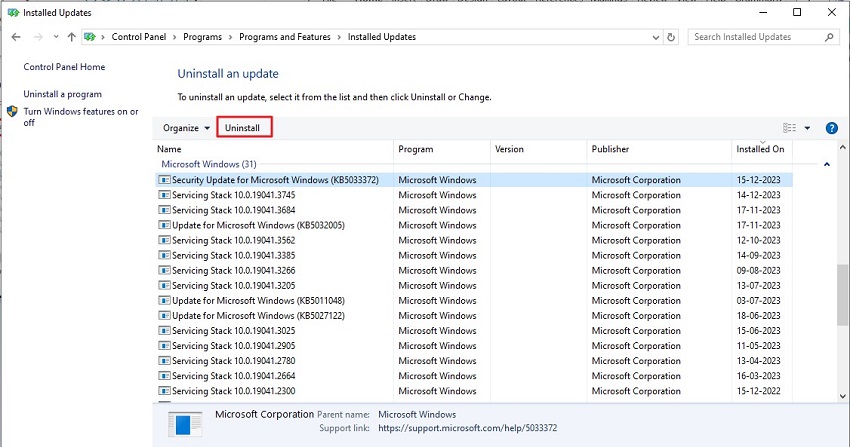 uninstall windows update to fix Bad Image error on windows 11